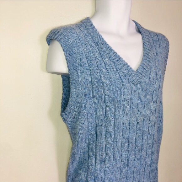 Vintage 80s Westchester Classics Mens M Sweater Vest Blue Sleeveless Cable Knit - Picture 4 of 7